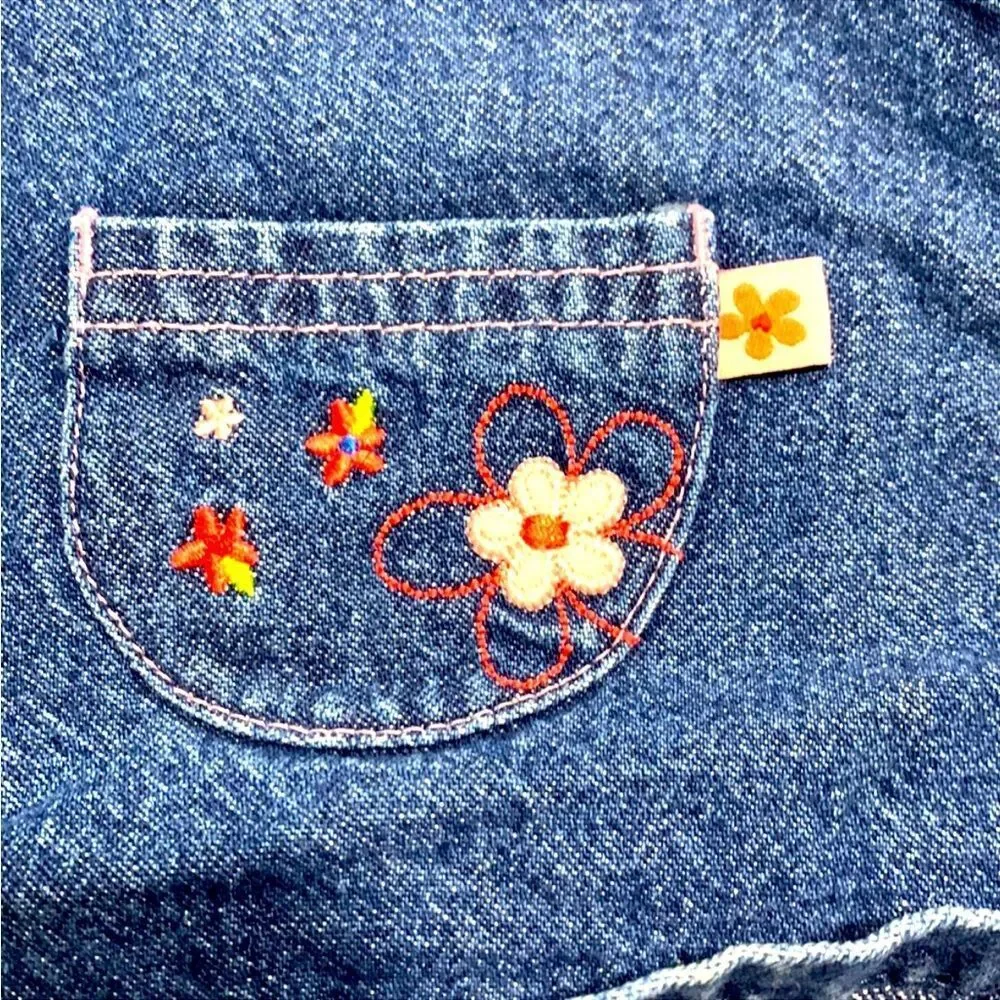 CARTER’S | Tykes Girls Denim Blue Jeans Dress Flowers Size 0-3M